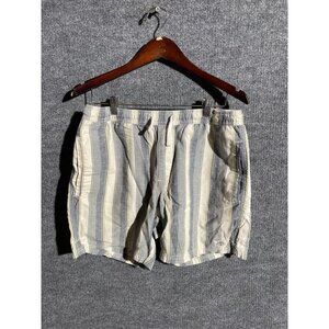 Katin Chino Shorts Mens Large Blue Striped Cotton Linen Drawstring Casual Summer